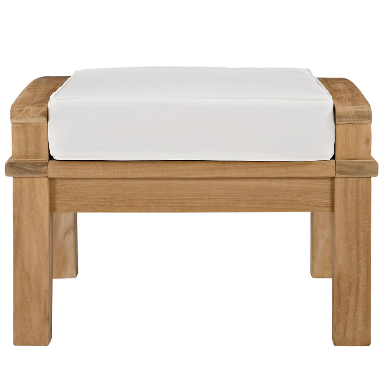 Marina Outdoor Patio Teak Ottoman - Natural White