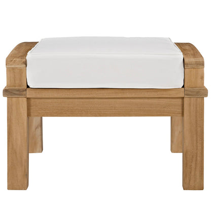 Marina Outdoor Patio Teak Ottoman - Natural White