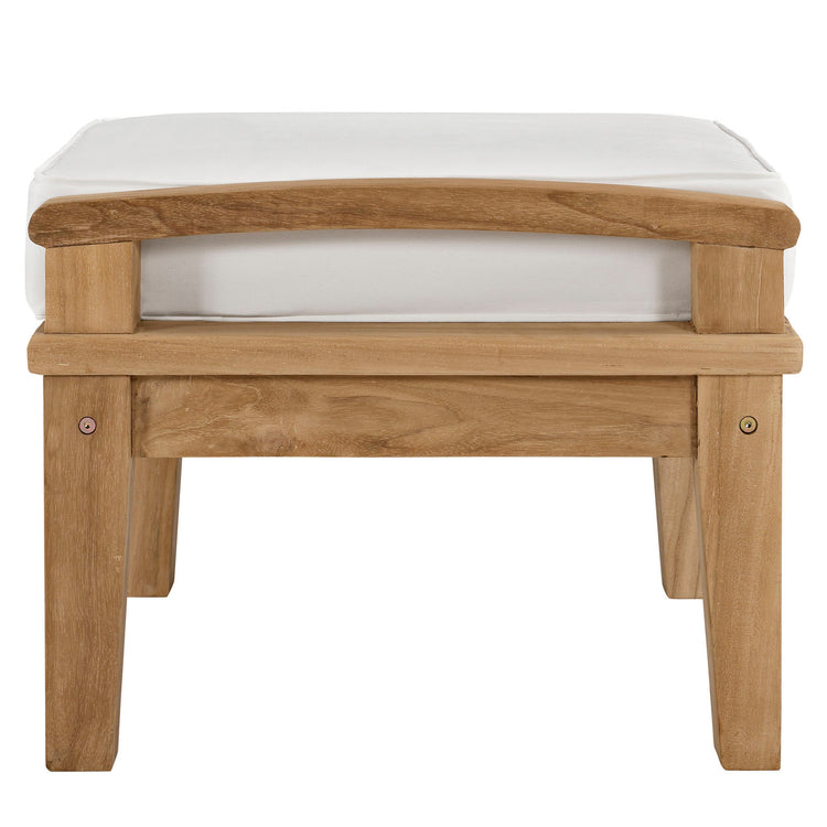 Marina Outdoor Patio Teak Ottoman - Natural White