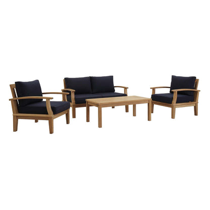 Marina 4 Piece Outdoor Patio Teak Set - Natural Navy