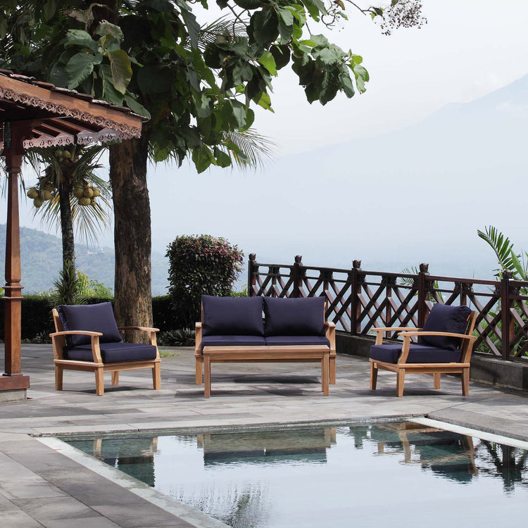 Marina 4 Piece Outdoor Patio Teak Set - Natural Navy