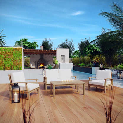 Marina 4 Piece Outdoor Patio Teak Set - Natural White