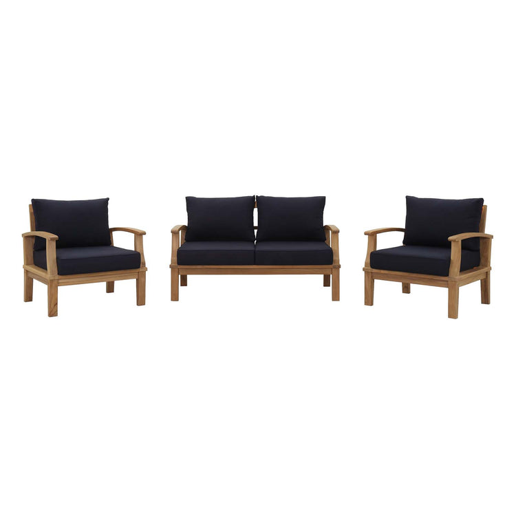 Marina 3 Piece Outdoor Patio Teak Set - Natural Navy