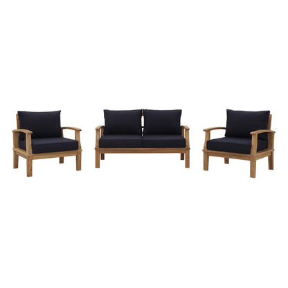 Marina 3 Piece Outdoor Patio Teak Set - Natural Navy