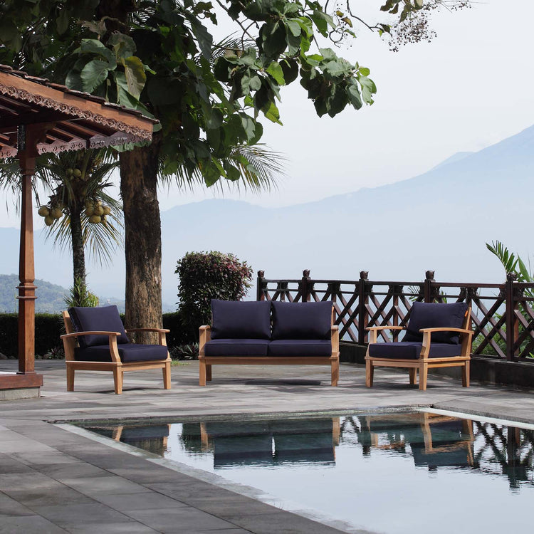 Marina 3 Piece Outdoor Patio Teak Set - Natural Navy