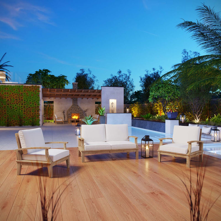 Marina 3 Piece Outdoor Patio Teak Set - Natural White