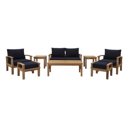 Marina 8 Piece Outdoor Patio Teak Set - Natural Navy