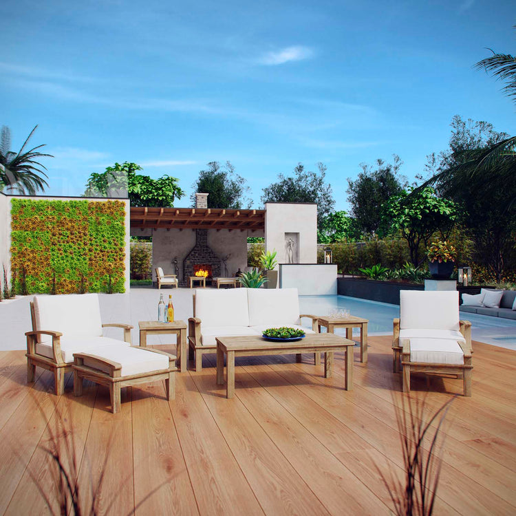 Marina 8 Piece Outdoor Patio Teak Set - Natural White