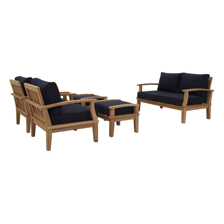 Marina 5 Piece Outdoor Patio Teak Set - Natural Navy
