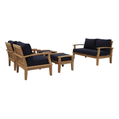 Marina 5 Piece Outdoor Patio Teak Set - Natural Navy