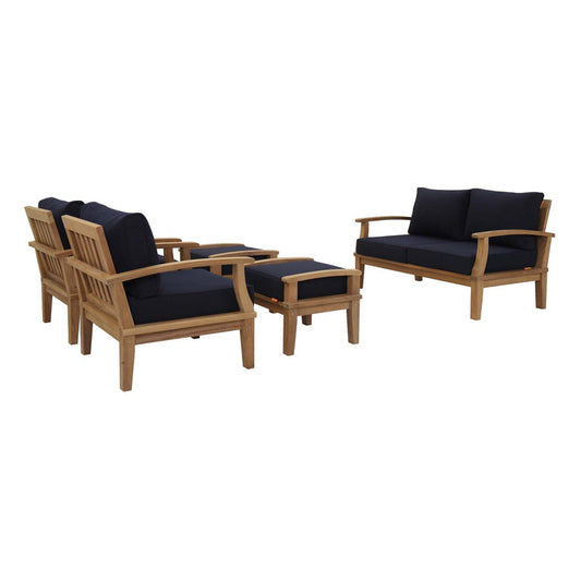 Marina 5 Piece Outdoor Patio Teak Set - Natural Navy