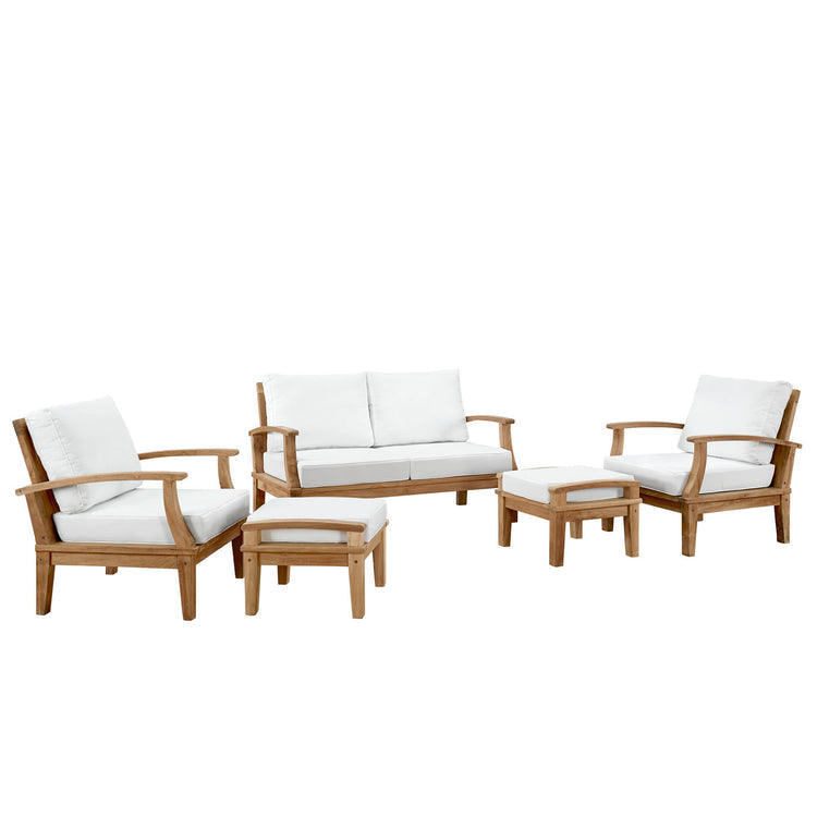 Marina 5 Piece Outdoor Patio Teak Set - Natural White