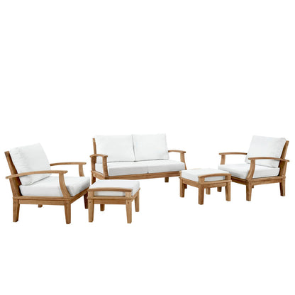 Marina 5 Piece Outdoor Patio Teak Set - Natural White