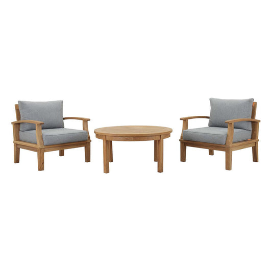 Marina 3 Piece Outdoor Patio Teak Set - Natural Gray
