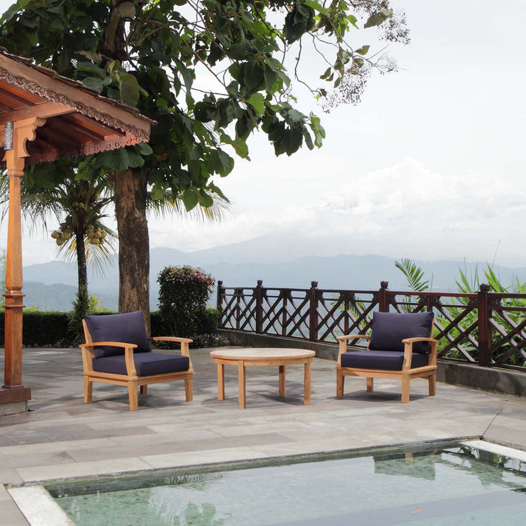 Marina 3 Piece Outdoor Patio Teak Set - Natural Navy