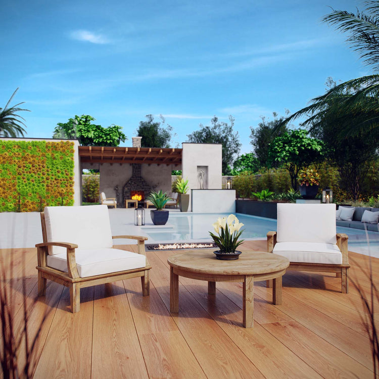 Marina 3 Piece Outdoor Patio Teak Set - Natural White