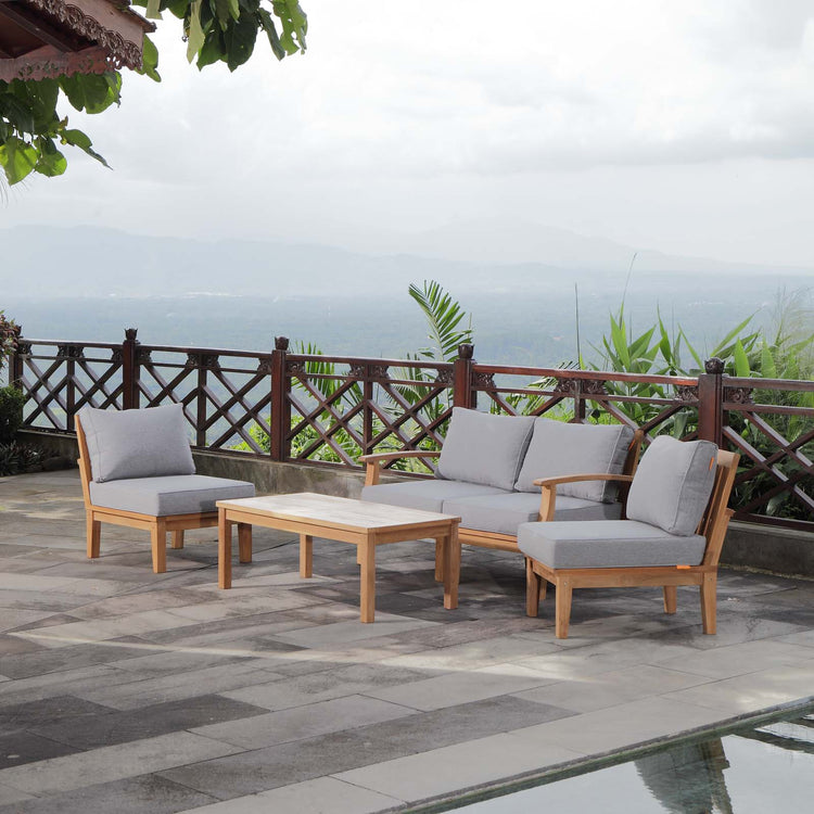 Marina 5 Piece Outdoor Patio Teak Set - Natural Gray