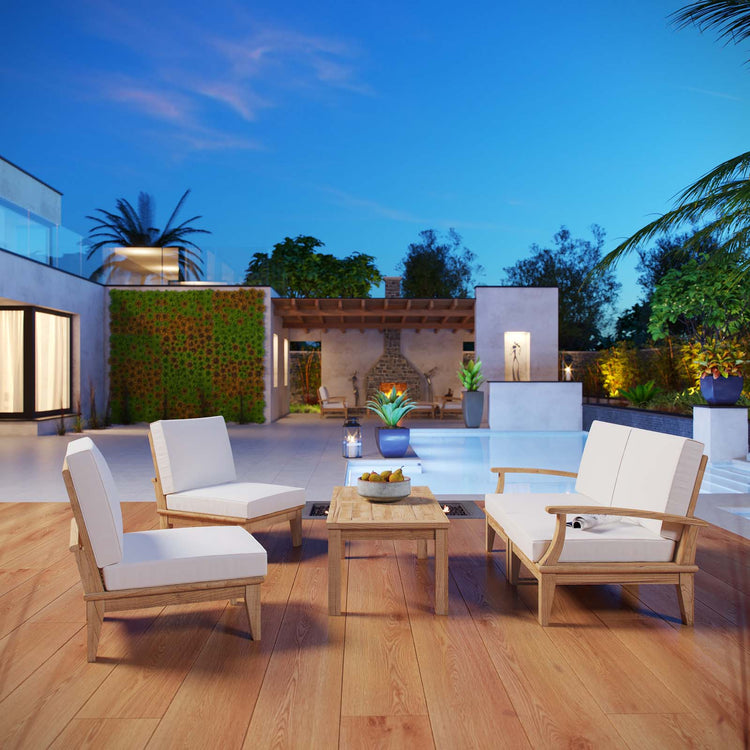 Marina 5 Piece Outdoor Patio Teak Set - Natural White