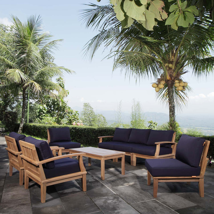 Marina 8 Piece Outdoor Patio Teak Set - Natural Navy