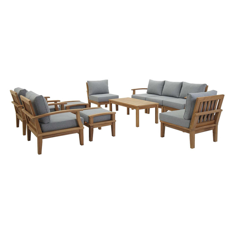 Marina 10 Piece Outdoor Patio Teak Set - Natural Gray