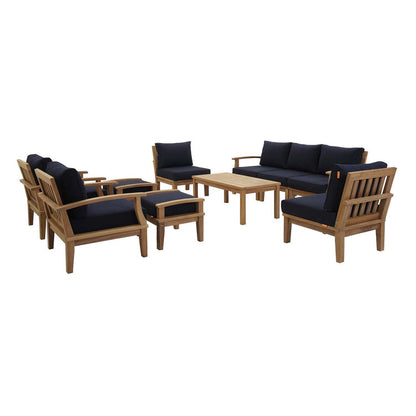 Marina 10 Piece Outdoor Patio Teak Set - Natural Navy