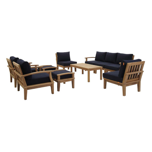 Marina 10 Piece Outdoor Patio Teak Set - Natural Navy
