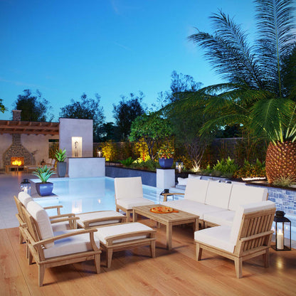 Marina 10 Piece Outdoor Patio Teak Set - Natural White