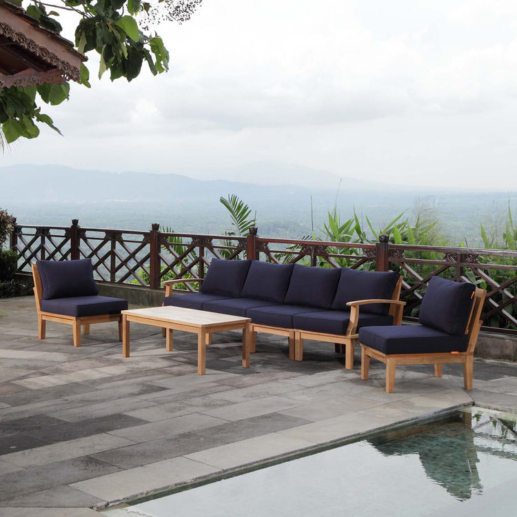 Marina 7 Piece Outdoor Patio Teak Set - Natural Navy