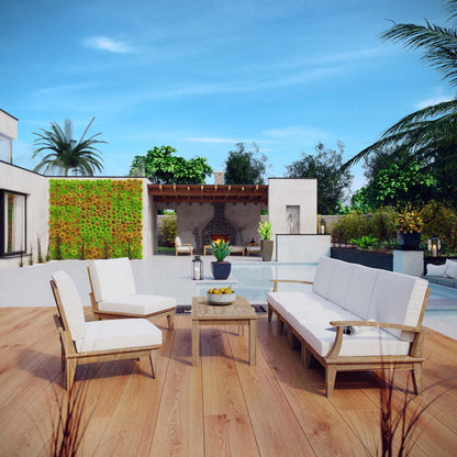 Marina 7 Piece Outdoor Patio Teak Set - Natural White