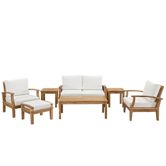 Marina 7 Piece Outdoor Patio Teak Set - Natural White