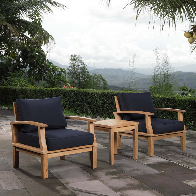 Marina 3 Piece Outdoor Patio Teak Set - Natural Navy
