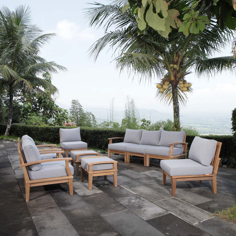 Marina 9 Piece Outdoor Patio Teak Set - Natural Gray
