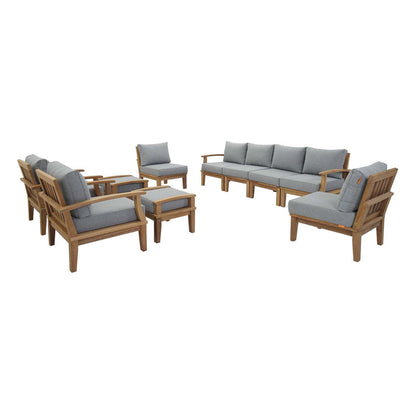 Marina 10 Piece Outdoor Patio Teak Set - Natural Gray