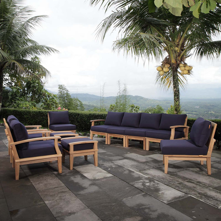 Marina 10 Piece Outdoor Patio Teak Set - Natural Navy