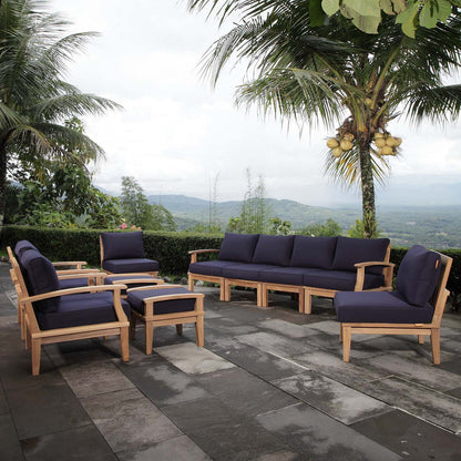 Marina 10 Piece Outdoor Patio Teak Set - Natural Navy