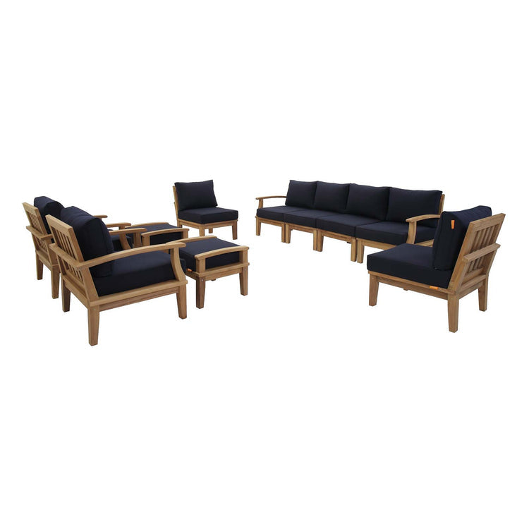 Marina 10 Piece Outdoor Patio Teak Set - Natural Navy