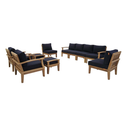 Marina 10 Piece Outdoor Patio Teak Set - Natural Navy