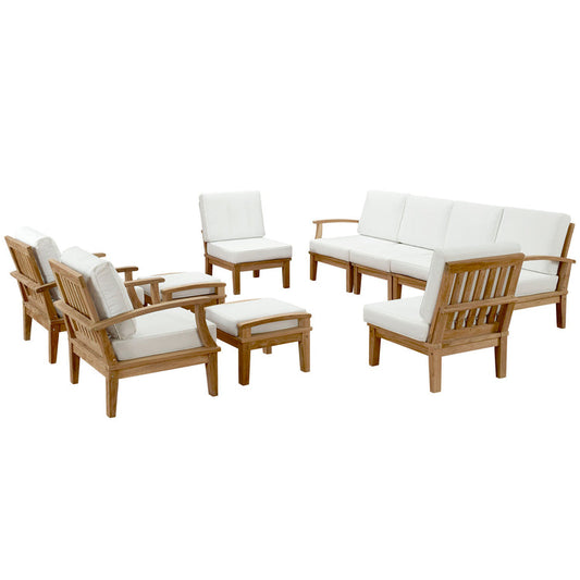 Marina 10 Piece Outdoor Patio Teak Set - Natural White