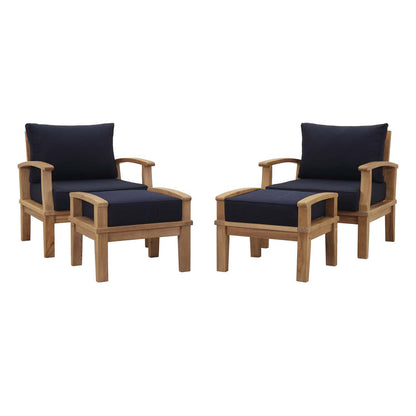 Marina 4 Piece Outdoor Patio Teak Set - Natural Navy