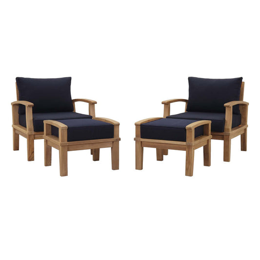 Marina 4 Piece Outdoor Patio Teak Set - Natural Navy