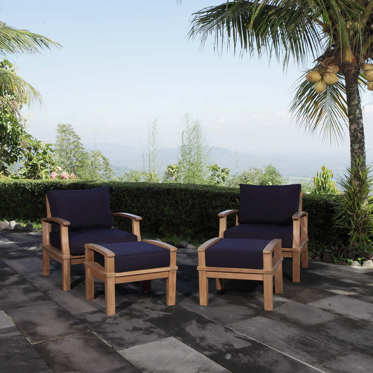 Marina 4 Piece Outdoor Patio Teak Set - Natural Navy