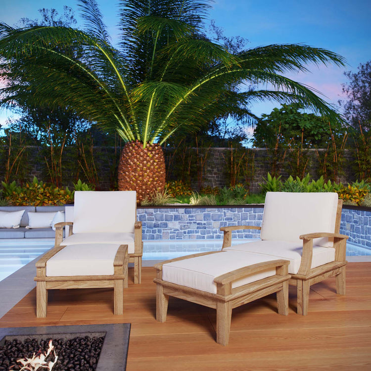 Marina 4 Piece Outdoor Patio Teak Set - Natural White