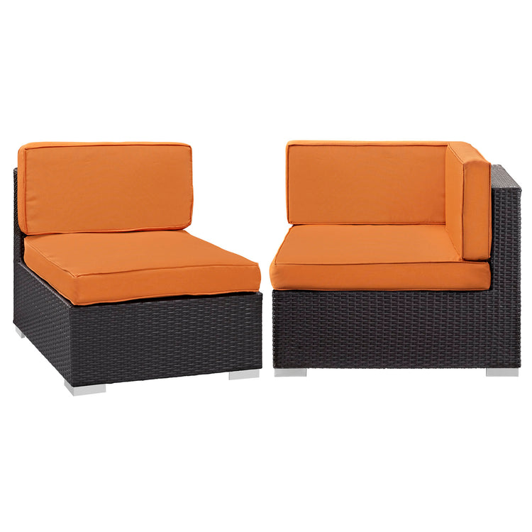 Gather Corner and Middle Outdoor Patio Sectional Set - Espresso Orange