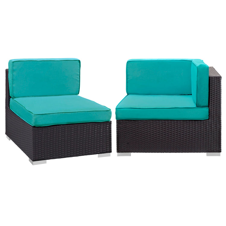 Gather Corner and Middle Outdoor Patio Sectional Set - Espresso Turquoise