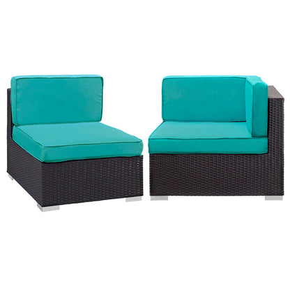 Gather Corner and Middle Outdoor Patio Sectional Set - Espresso Turquoise