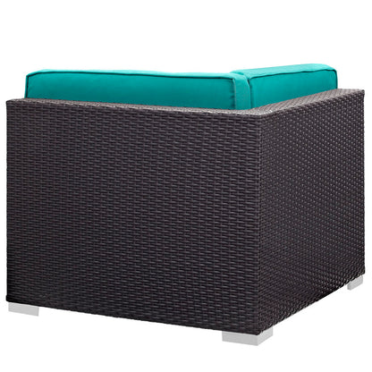 Gather Corner and Middle Outdoor Patio Sectional Set - Espresso Turquoise