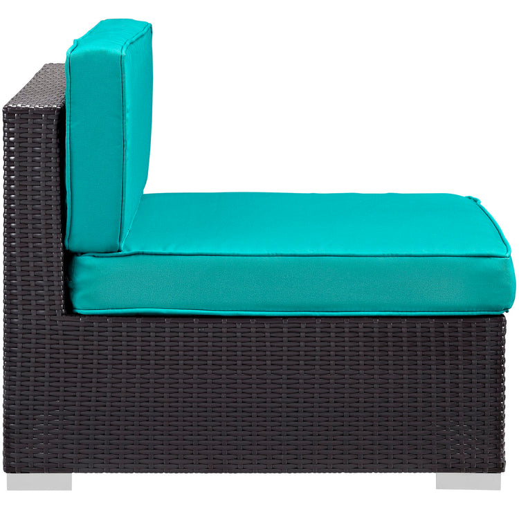 Gather Corner and Middle Outdoor Patio Sectional Set - Espresso Turquoise