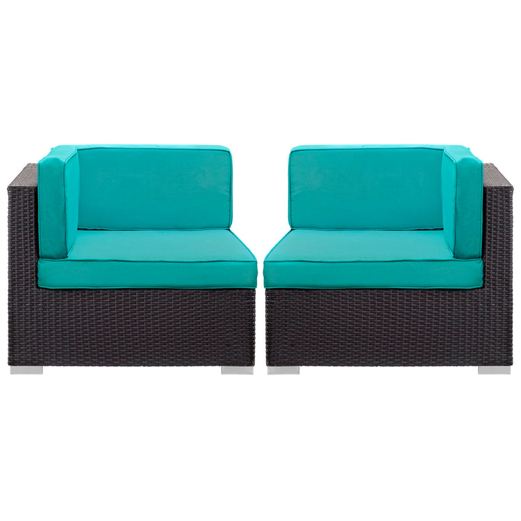Gather Outdoor Patio Corner Sectional Set of 2 - Espresso Turquoise