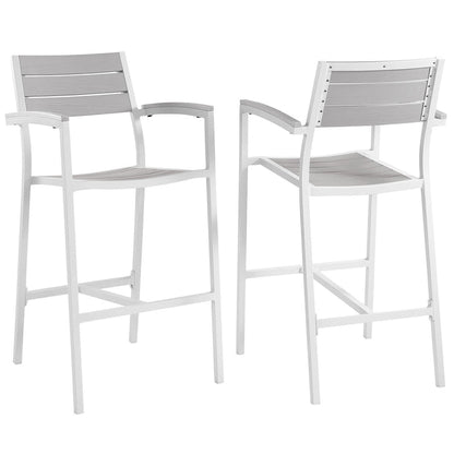 Maine Outdoor Patio Bar Stool Set of 2 - White Light Gray