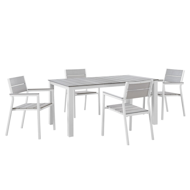 Maine 5 Piece Outdoor Patio Dining Set - White Light Gray